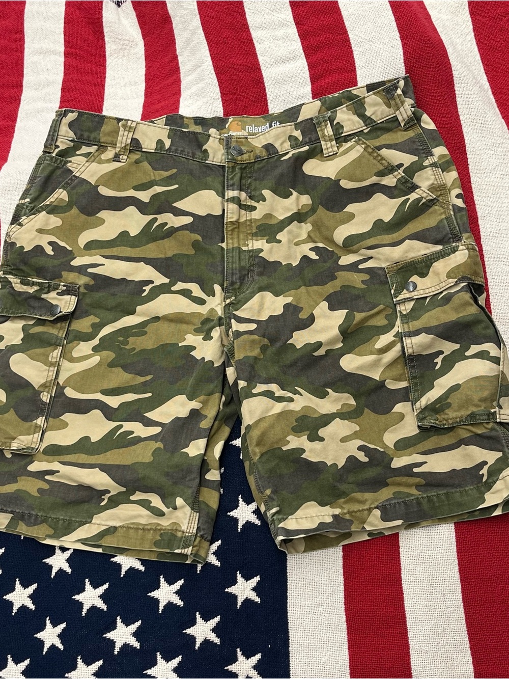 Carhartt Men's Camo Cargo Shorts - Olive, Tan, Brown Sine 42